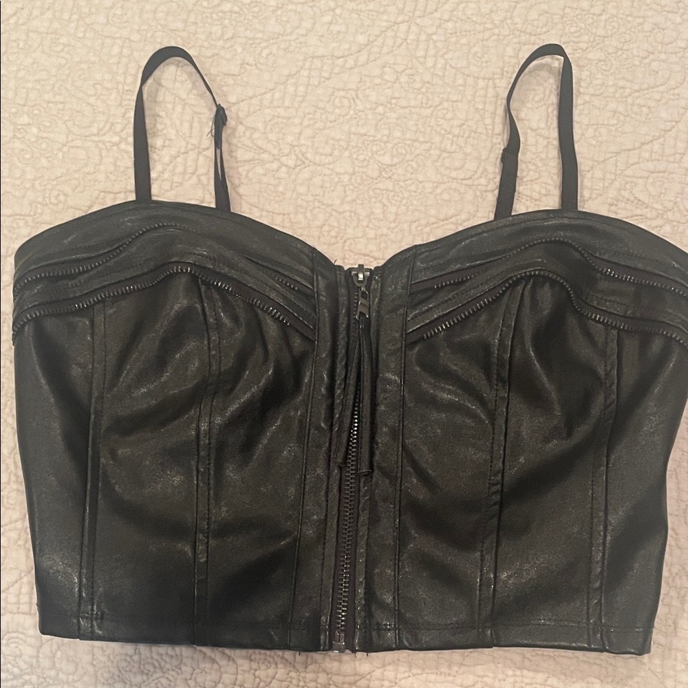 Black Faux Leather Bustier Top
